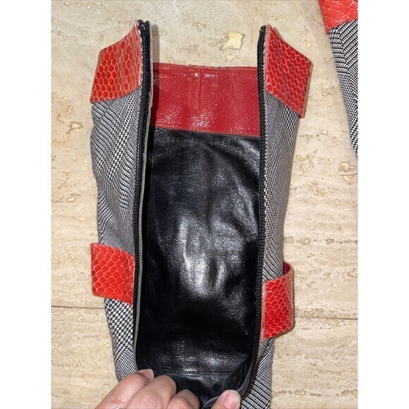 Casadei Knee High Stiletto boots Plaid Fabric with Red Textured Leather Trim 6.5 - Picture 10 of 11